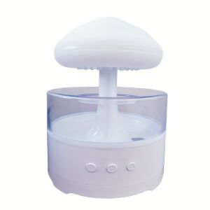 1pc Rain Cloud Aroma Diffuser 7-Color Mushroom-Shaped Waterfall Night Light with Mist Humidifier and Desk Simulation Water Droplet Sound USB-Powered (White)