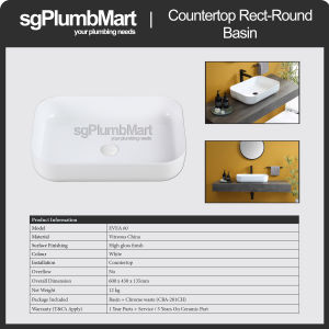 Rubine x sgPlumbMart  EVEA 60  Countertop Ceramic Basin 600x430x135mm Toilet Bathroom Basin Table Top Basin