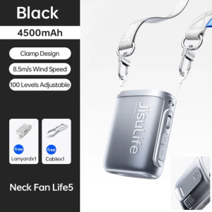 JisuLife Neck Fan Life5 100 Levels Adjustable Strong Wind Handheld Fan Desktop LED Screen Portable Sports Fan Waist Fan