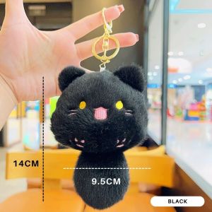 Cat Keychain Soft Plush Cute Kitten Bag Accessory Lobster Clasp Key Chain Kucing Tail With Sound 猫咪钥匙扣可爱书包挂件