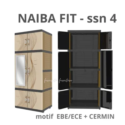 LEMARI PAKAIAN PLASTIK NAIBA FIT JUMBO KACA KUNCI SUSUN 4 [NABFIT]
