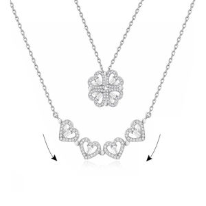 Short and cute multiwear magnetic womens necklace with fourleaf clover and zirconia stones