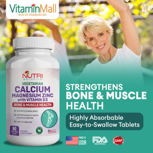 Nutri Botanics Calcium Magnesium Zinc – Vitamin D3 Supplement – 60 Vegetarian Tablets – Promote Stronger Bones Teeth & Muscle – Brain & Memory