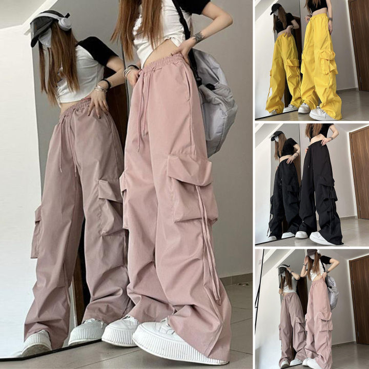Women Cargo Pants Drawstring Multi Pockets Trousers Highwaisted Cargo