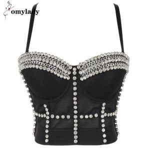 Customized Heavy Industry Nail Bead Sling Diamond Sequin Bra Metal Chain Slim Navel Revealing Performance Clothes