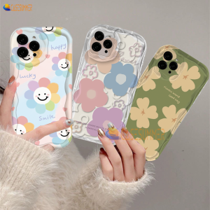 (Lokal Ready) Casesummer Casing hp iPhone 11 12 14 13 12 Pro Max XR 7Plus iPhone 15 Pro Max X XS Max 6s 7 8 6 Plus SE 2020 3D Wavy Curved Edge Glossy Fresh Flowers Soft Tpu Floral Case
