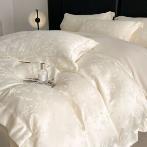 Light Luxury Jacquard Ice Silk Four-Piece Set Summer Duvet Cover Bed Sheet Washable Real Silk Naked Sleep Silky Bedding Three-Piece Set LZD