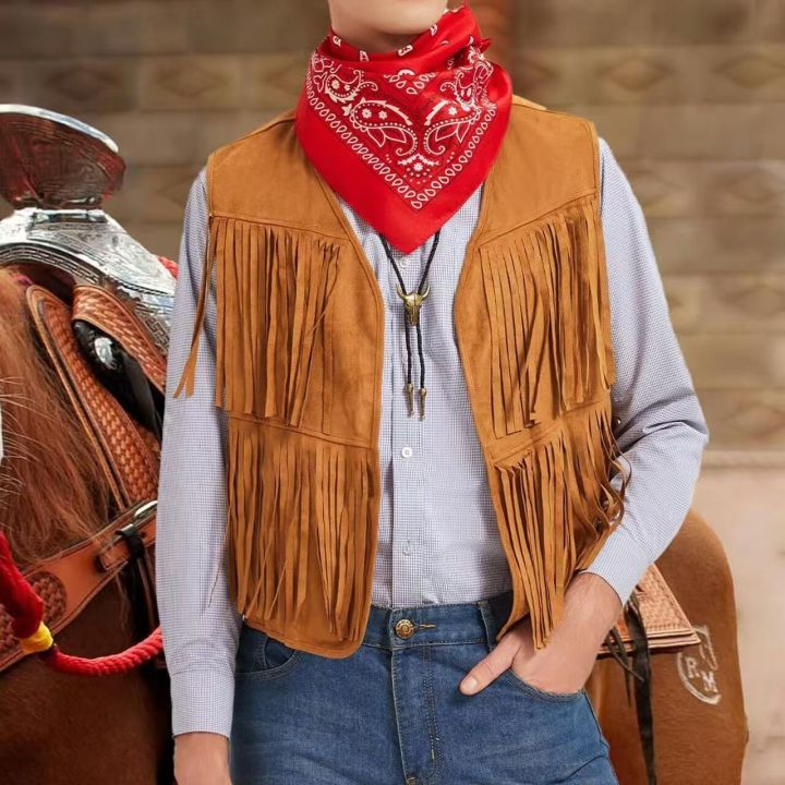 Men's Fashion Fringed Vest Sleeveless Western Cowboy Clothing Open ...