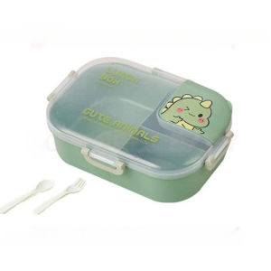 Kids Lunch Box Cartoon Dinosaur Bento Box with Spoon and Fork Student Food Containers Bekas Makanan
