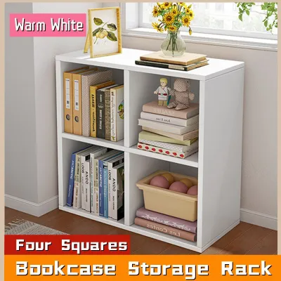 4 Cube Bookshelf Wooden Storage Rack Warm White Bookcase Display Cabinet Room Organizer