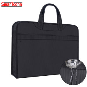 Zipper File Bag Pouch with Handle Business Document Briefcase Filing Holder Storage Organizer Portable Travel Sorting Handbag for Men Women Office Student