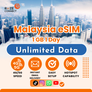 Malaysia eSIM 5G Daily Unlimited Data Plan | 1-15 Days | High Speed Data | Raize Connect