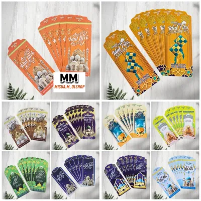 AMPLOP / ANGPAU LEBARAN IDUL FITRI MOTIF MASJID BAHAN GLOSSY UKURAN PANJANG ISI 10 LEMBAR