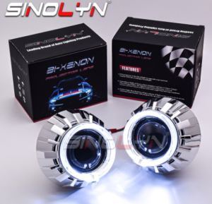 Sinolyn Auto Car Projector Lens Bi-xenon 2.5 inch LED Angel Eyes Running Lights Kit H4 H7 Headlights Lenses H1 HID LED Bulb Accessories