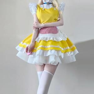 Lolita Yellow Maid Anime Cosplay Costumes Japanese Kawaii Love Live Cosplay Waitress Apron Maids Outfit Halloween Party Dress