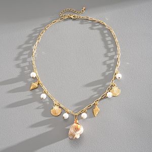 GENENIC Ngọc trai hợp kim Vòng cổ sao biển Ốc biển thuộc bộ sưu tập Sea Series Đồ trang trí dây chuyền hình sao biển Tuyệt vời và ngọt ngào Có thể điều chỉnh Vòng cổ vỏ sò Bohemian Phụ nữ