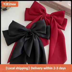【Local shipping】 Bow Ribbon Hairpin Headwear Simple Elegant Satin Spring Clip Fixed Hair Clip Retro Party Headdress Red Hair Accessories