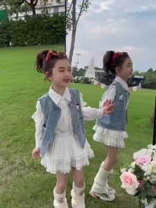 1-9Y Girls Cowboy Vest Hellokitty Baby Girl Outerwear denim vest