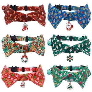 SWEET ELVES with Bell Kitten Christmas Necklace Cute Adjustable Kitten Bowties Collar Necklace Pet Grooming Accessories 18-28cm/7.09-11.02in Kitten Saliva Towel Christmas
