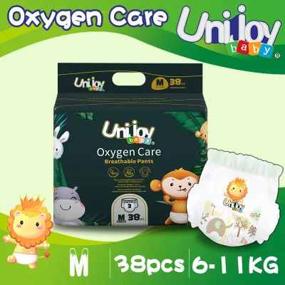 Unijoy Baby Newborn Diaper Oxygen Care Lampin Kanak (S 44 Pieces / M 38 Pieces / L 32 Pieces / XL 28 Pieces / XXL 24 Pieces) Diaper Tape (4 Packs)
