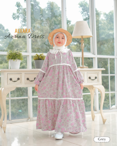 𝐀𝐋𝐕𝐀𝐑𝐀 - Azrina Set Dress Anak Perempuan Gamis Anak Set Pashmina Motif Bunga