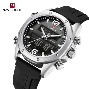 NAVIFORCE Đồng Hồ Hiển Thị Kép LCD Thạch Anh Cho Nam Với Dây Đeo Silicon Đèn Ngủ Chống Sốc Chống Nước 3ATM Vỏ Tròn Thể Thao Thường Ngày2026