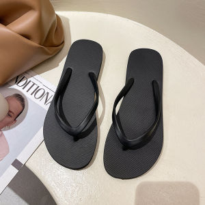 [Free Shipping] 2025 New Korean Style Black Flip-Flops For Women Summer Outdoor Non-Slip Flat Sandals For Beach Wear