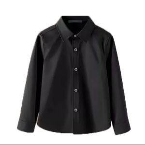 Kemeja Anak Laki-Laki Warna Polos Klasik Lengan Panjang Dress Up Kasual Hitam Putih Solid