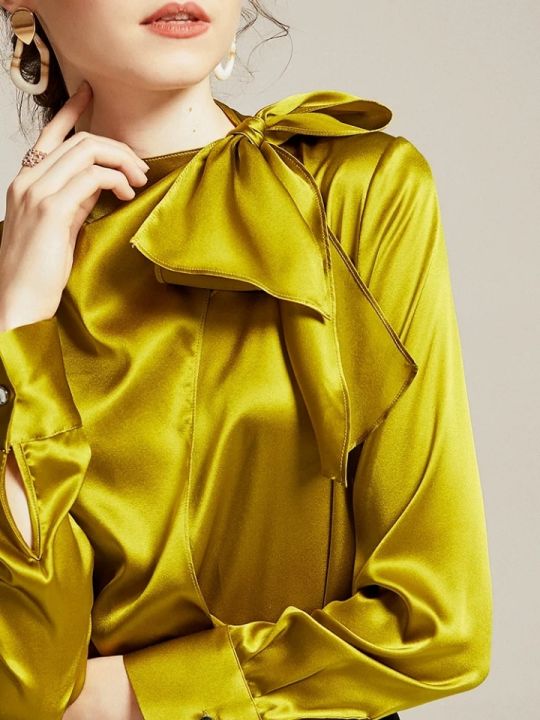 （Clearance）Alisa.Sonya Imitated Silk Women Shirt New Solid Colors Long ...