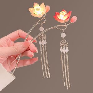 LILYGIRL Flower Lantern Hairpin Glowing Alloy Lotus Tassel Hair Stick Antique Hair Sticks for Long Hair LED Light Hair Fork Women