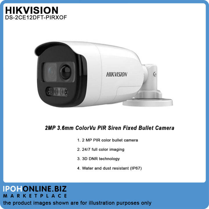 Hikvision Ds 2ce12dft Pirxof 3 6mm 2mp Colorvu Pir Siren Alarm Fixed