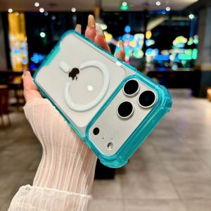 Luxury Clear Hard Acrylic Phone Case For iPhone 11 12 13 14 15 12 17 Pro Max Plus Air For Magsafe Soft Shockproof Bumper Cover