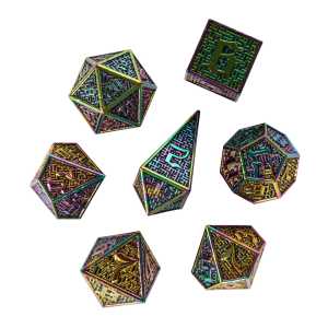Cusdie DND Maze Metal Dice Solid D4-D20 Polyhedral Dice Set with Unique D4 for Role Playing Game Pathfinder Board Games TRPG