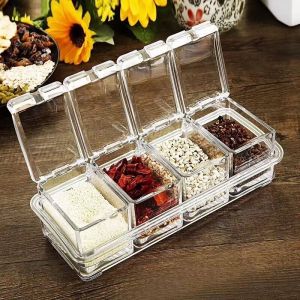 Household spice box fourpiece set transparent kitchen supplies