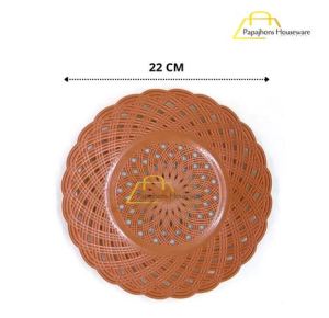 Piring Makan Rotan Plastik 12 Pcs - Cokelat