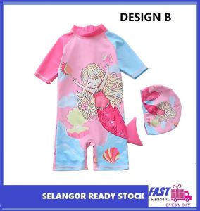 ICE STOCK SELANGOR Kids Girl New Mermaid Design+Free Swimcap Swimming Suits Budak Berenang Muslim Baju Renang Budak