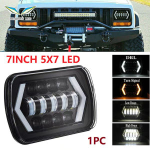 7x6 Inch Halo LED 5X7 Square Headlight with Arrow Angel Eyes DRL Turn Signal Lights for Truck Jeep Wrangler XJ YJ Car GMC W250