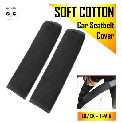 SG Seller FAST Delivery - UNIVERSAL Car Seatbelt Cover Seat Belt Cushion Pillow Strap Shoulder Harness Pad - CUTE BLACK Soft COTTON Fur 1 Pair - Automobile Accessories Automotive Accessory