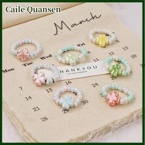 Caile New Ceramic Colorful Macaron Flower Ring For Women Men Lover Vintage Hand Jewelry