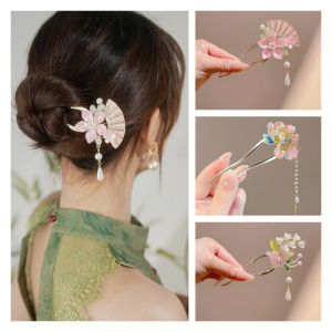 AZDH คลาสสิกคลาสสิก ส้อมผมรูปตัวยู สง่างามเรียบหรู วินเทจ ปิ่นปักผมดอกไม้ผีเสื้อ อุปกรณ์เครื่องประดับอัญมณี ความรู้สึกขั้นสูง คลิปผมจีน สำหรับผู้หญิง