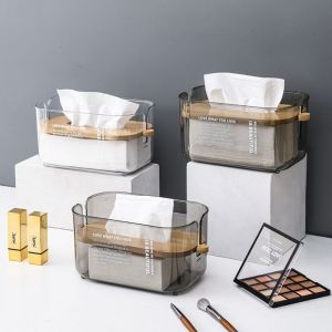 SVSAKZ168 Adjustable Transparent Tissue Box Bamboo Lid Waterproof Tissue Dispenser Thicken Easy-To-Clean Napkin Storage Case Home Room