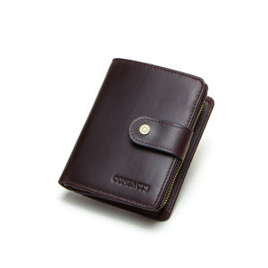 Hiram Genuine Leather Short Wallets for Men  RFID Trifold Card Holders Vintage Male Coin Purses Money Clips Mens Wallets