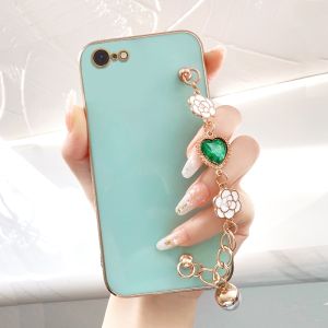 Hontinga Casing Case For Samsung Galaxy A73 A53 A33 5G A52 A52S 5G A72 A50 A50S A01 A30S A71 5G 4G A51 Case Electroplated Diamond Flower Chain Fashion Solid Color Luxury Chrome Soft TPU Square Phone Case Full Cover Camera Protection Casing Anti Gores