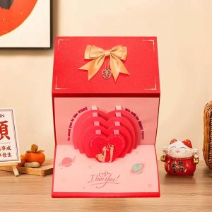 FDGFGG 3D Folding Birthday Red Envelope 6/10 Slots Wish Lucky Cash Gift Bag with Bowknot Money Bag Valentines Day