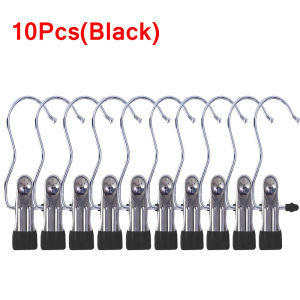 10Pcs Stainless Steel Laundry Hooks Portable Travel Towel Clothes Hanger Clips Socks Shoes Clothes Pins Home Storage Hanging Hooks
