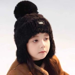 CHARRISSA Double Pompon Kids Winter Hat Solid Color Thick Yarn Baby Pom Hat Warm Thermal Beanie Elastic Weave Children Knitted Cap Baby Boys