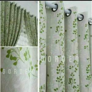 gorden minimalis saten bridal asoka motif hijau gorden jendela