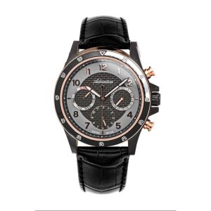 ADRIATICA Swiss Made Multifunction Day-Date Watches Black Rose Gold Details Mens Leather Strap Watch 45mm A8291.K226QF