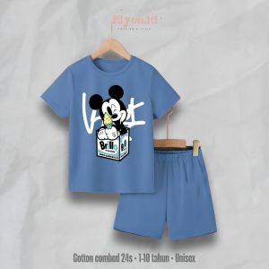 Elyca.id - Setelan anak laki-laki dan perempuan celana pendek sablon digital MICKY MOUSE bahan cotton combed / Pakaian anak sablon digital unisex celana pendek 1-10 tahun