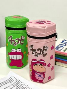 2024 new Crayon Small New Vertical Pen Bag Creative Cartoon Zipper Large Capacity Stationery Bag Cute Crocodile Student Pencil Case